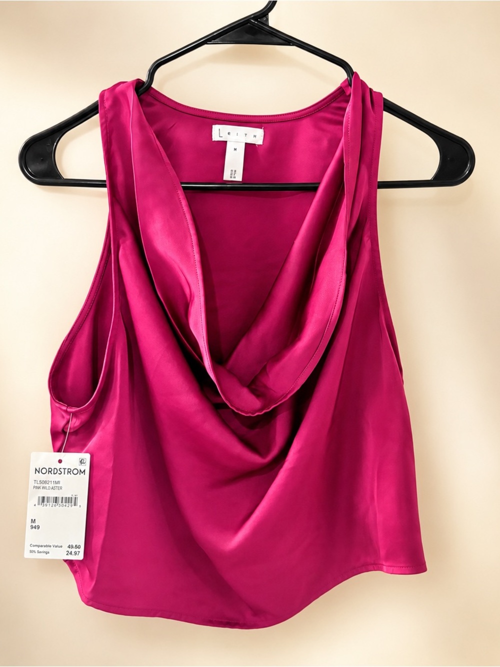 NWT Leith Pink Wild Aster Satin Cowl Neck Sleeveless Blouse Medium